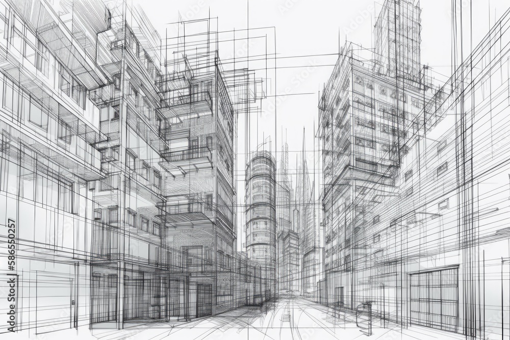 busy city street in black and white. Generative AI