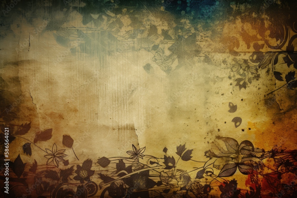 grungy background with leaves and vines. Generative AI