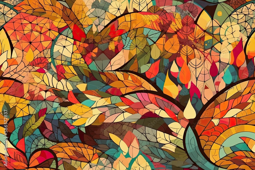 colorful autumn foliage against a brown background. Generative AI