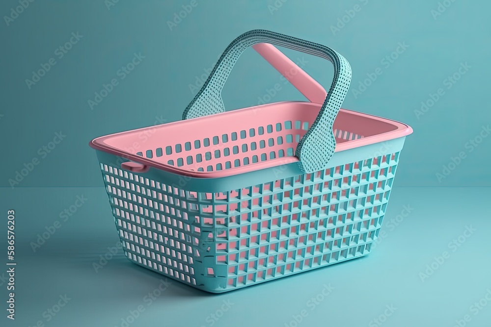 blue and pink basket on a blue background. Generative AI