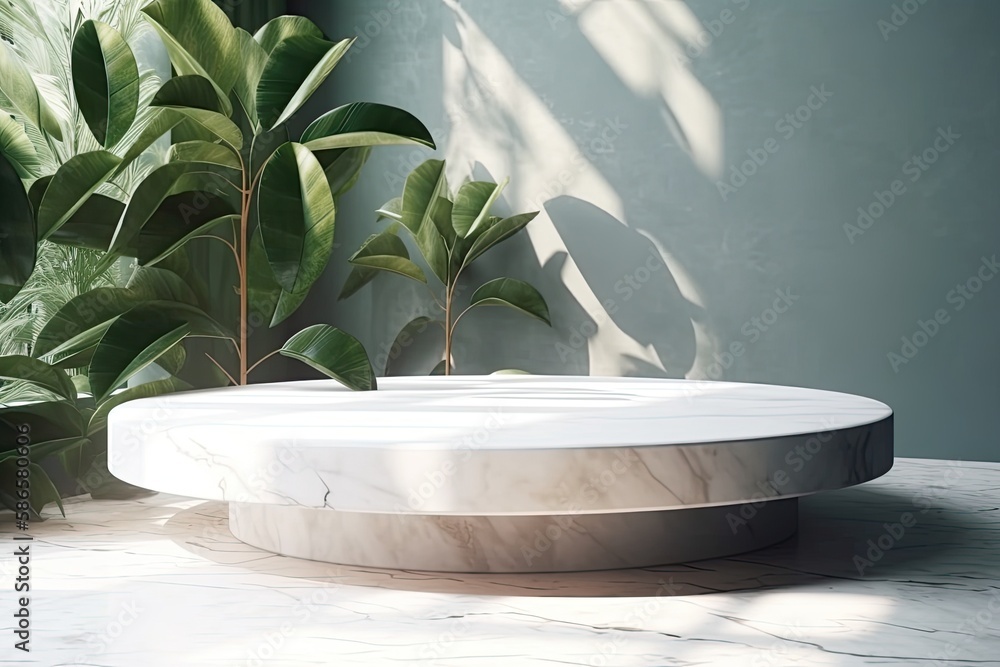 minimalist marble table with a potted plant centerpiece. Generative AI