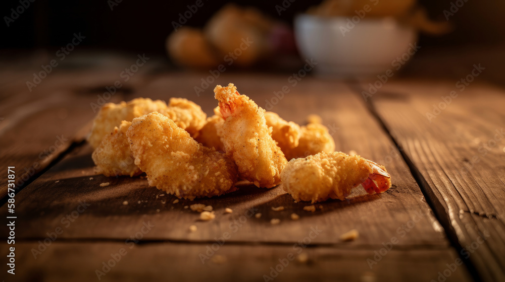 Fried shrimps background. Illustration AI Generative.