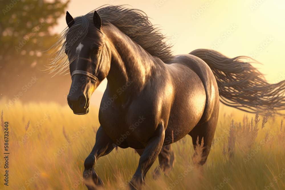 Horse in natural background. Illustration AI Generative.