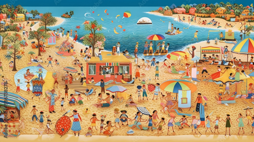 Peoples on the beach. Illustration AI Generative.