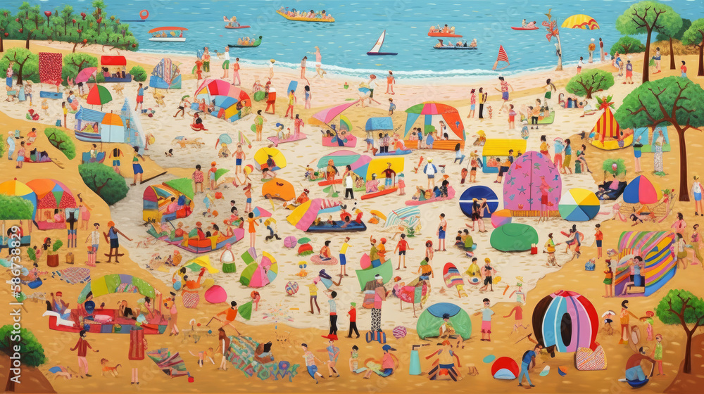 Peoples on the beach. Illustration AI Generative.