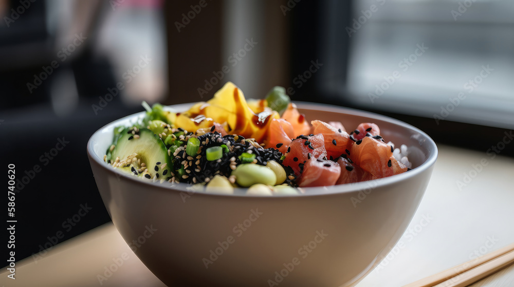 Poke bowl.  Illustration AI Generative.