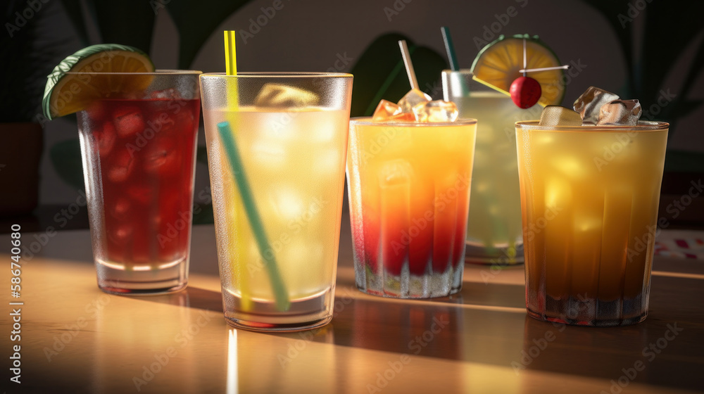 Fresh summer cocktail set. Illustration AI Generative