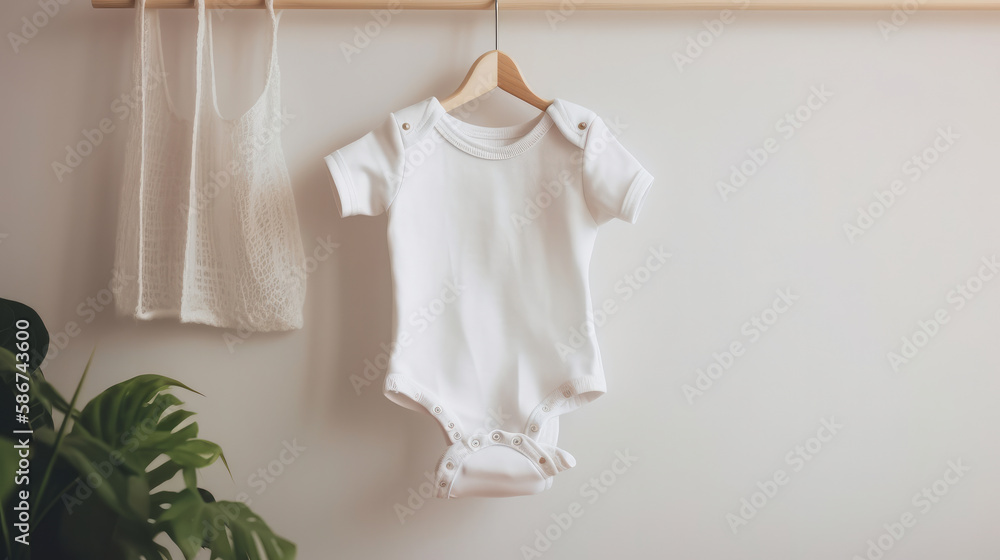 White baby sleeve bodysuit mockup. Illustration AI Generative.