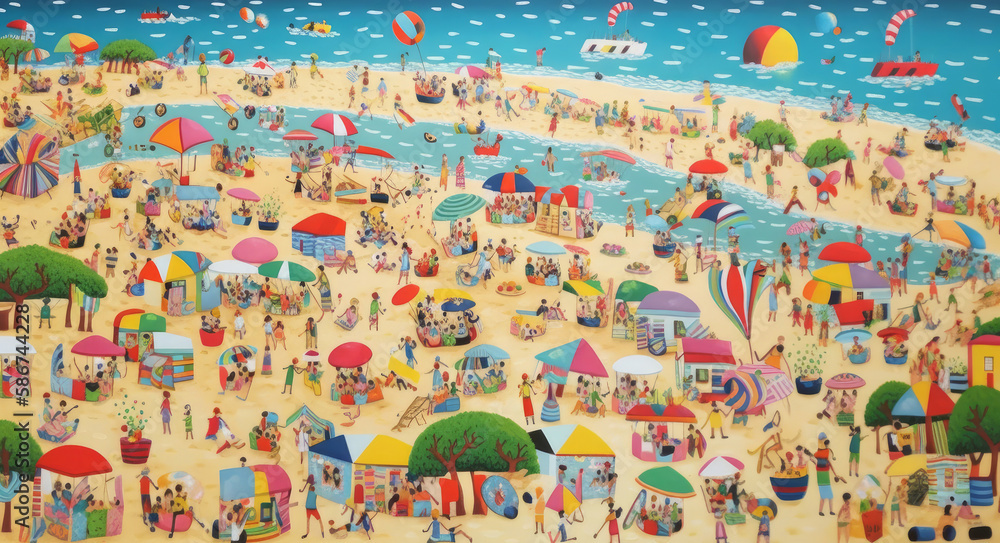 Peoples on the beach. Illustration AI Generative.