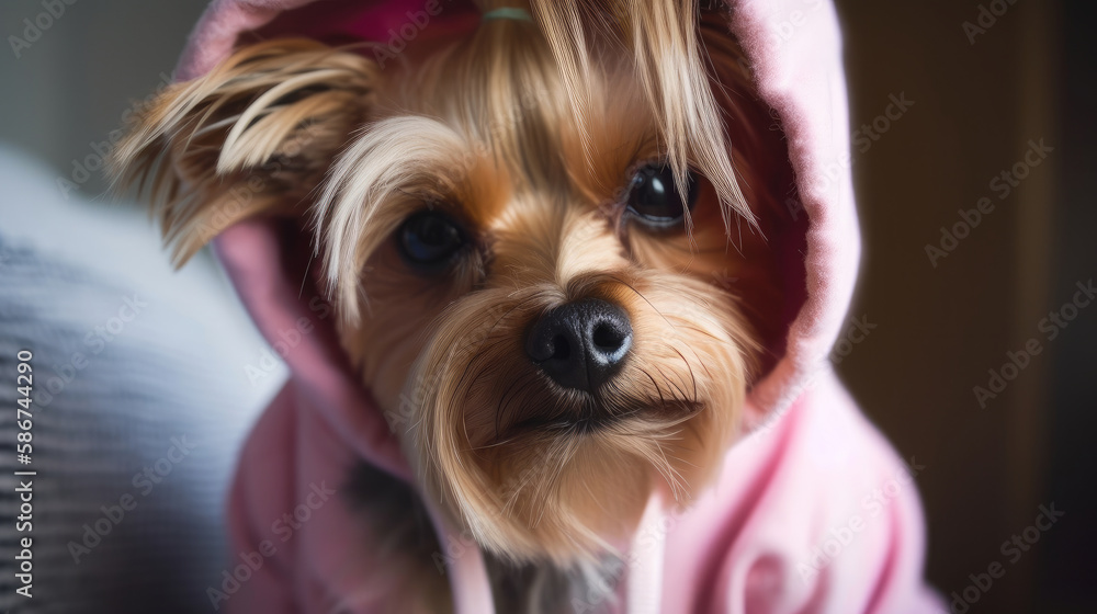 Cute Yorkshire Terrier Dog. Illustration AI Generative