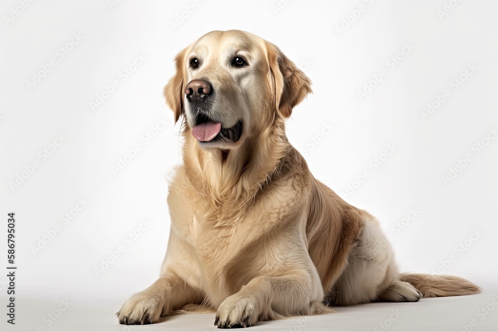 An image of a golden retriever against a white background. Generative AI