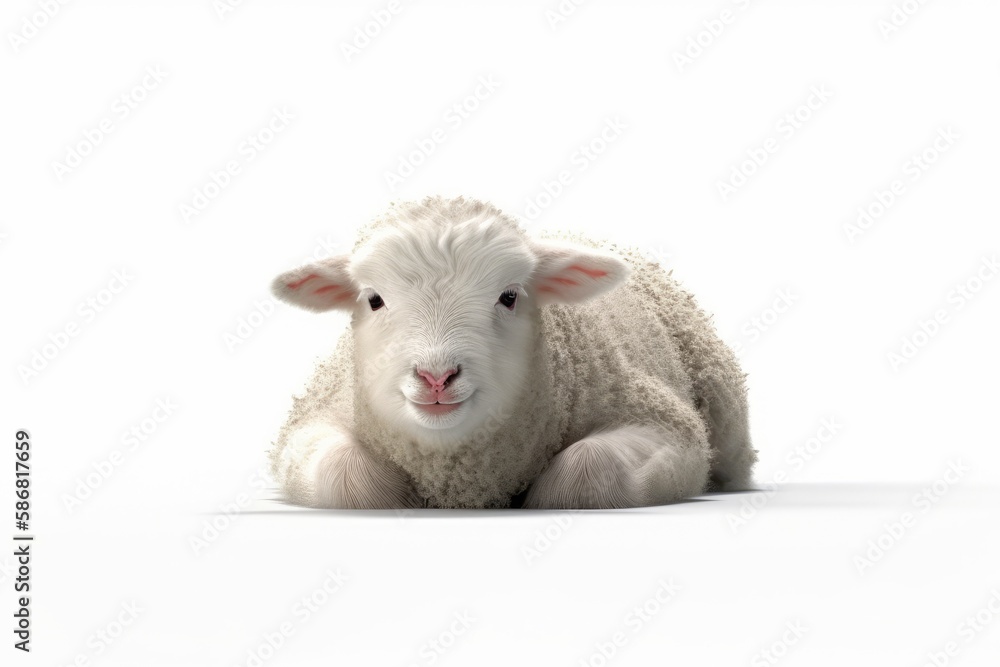 Sheep Resting on a White Background. Generative AI