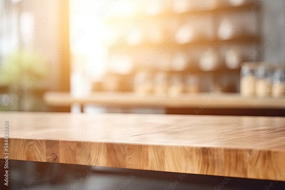 close-up view of a wooden table. Generative AI