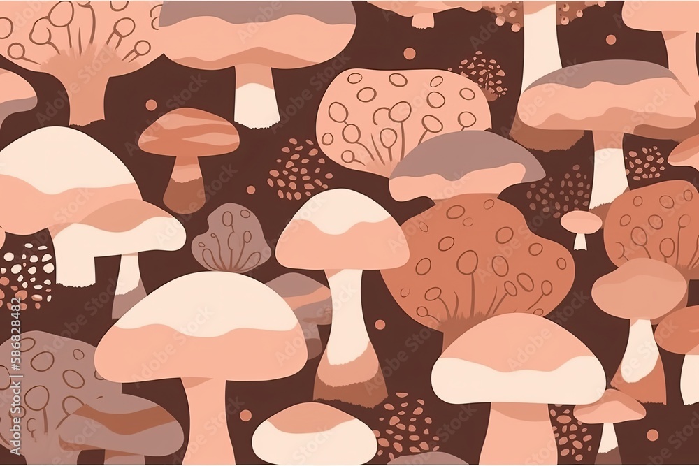 cluster of mushrooms on a dark background. Generative AI