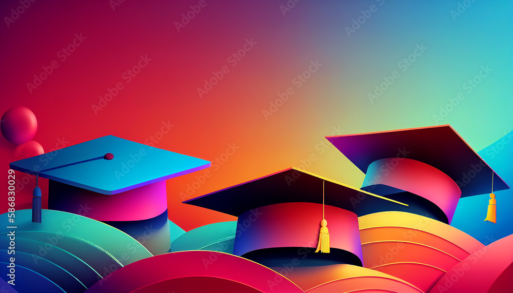 Bold Gradient Graduation Background with Caps. Generative AI