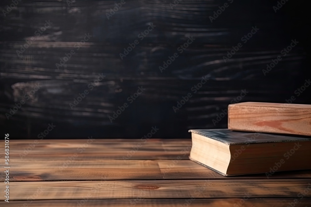 book resting on a rustic wooden table. Generative AI