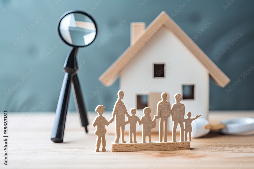 magnifying glass inspecting a house model on a table. Generative AI