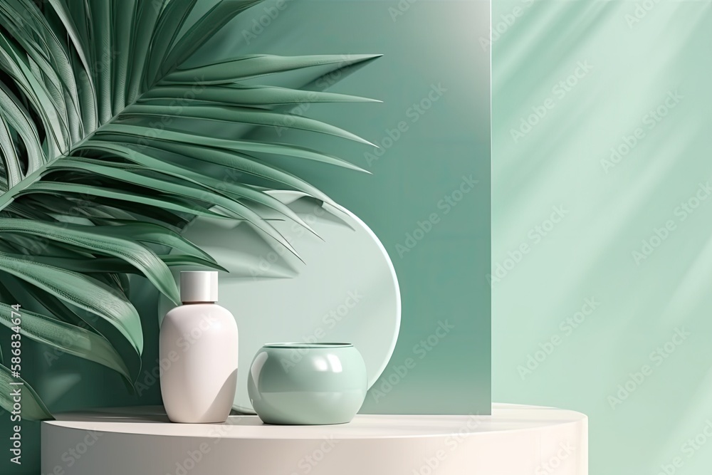 white vase and green plant on a table. Generative AI