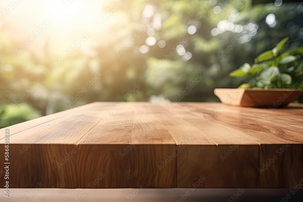 green plant on a wooden table. Generative AI