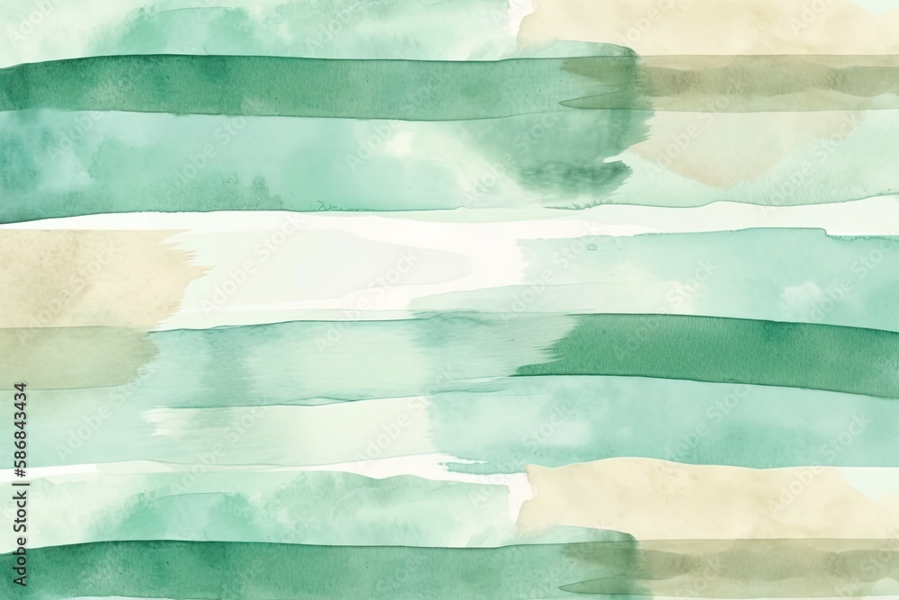 serene landscape in soft green and beige watercolors. Generative AI