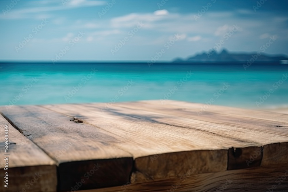 weathered wooden dock stretching out into the ocean. Generative AI