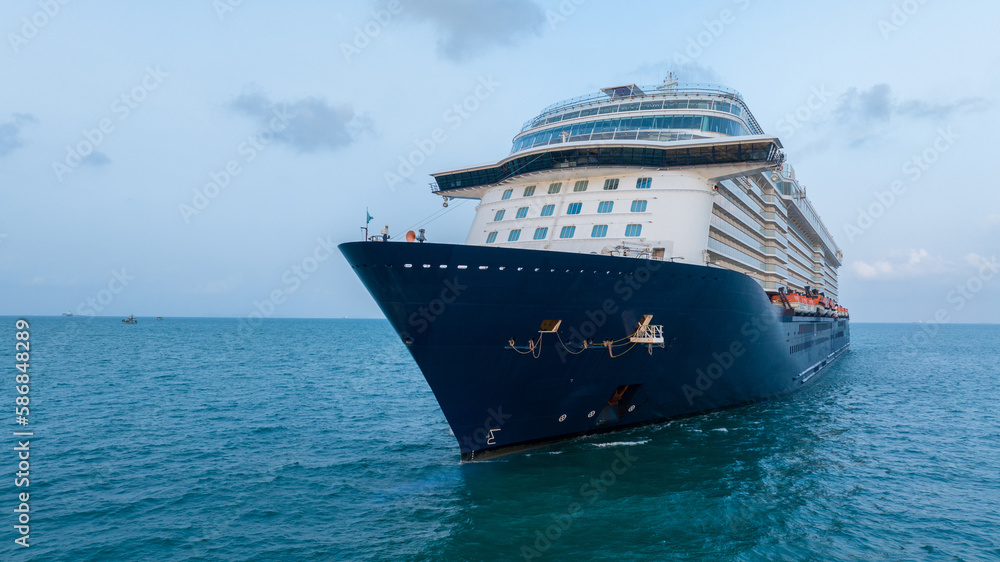 Cruise Ship, Cruise Liners beautiful white cruise ship above luxury cruise in the ocean sea at early