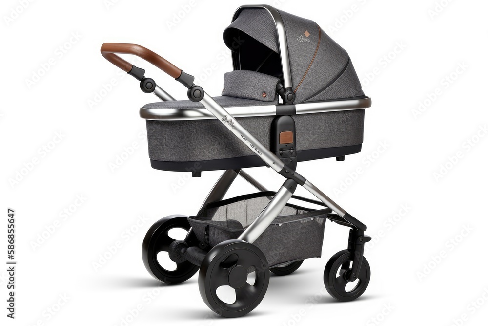 sleek and modern stroller with a comfortable wooden handle. Generative AI