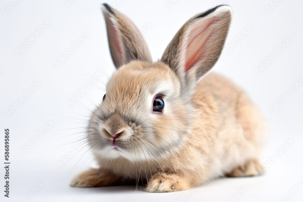 studio close up of an easter rabbit against a white background. Generative AI