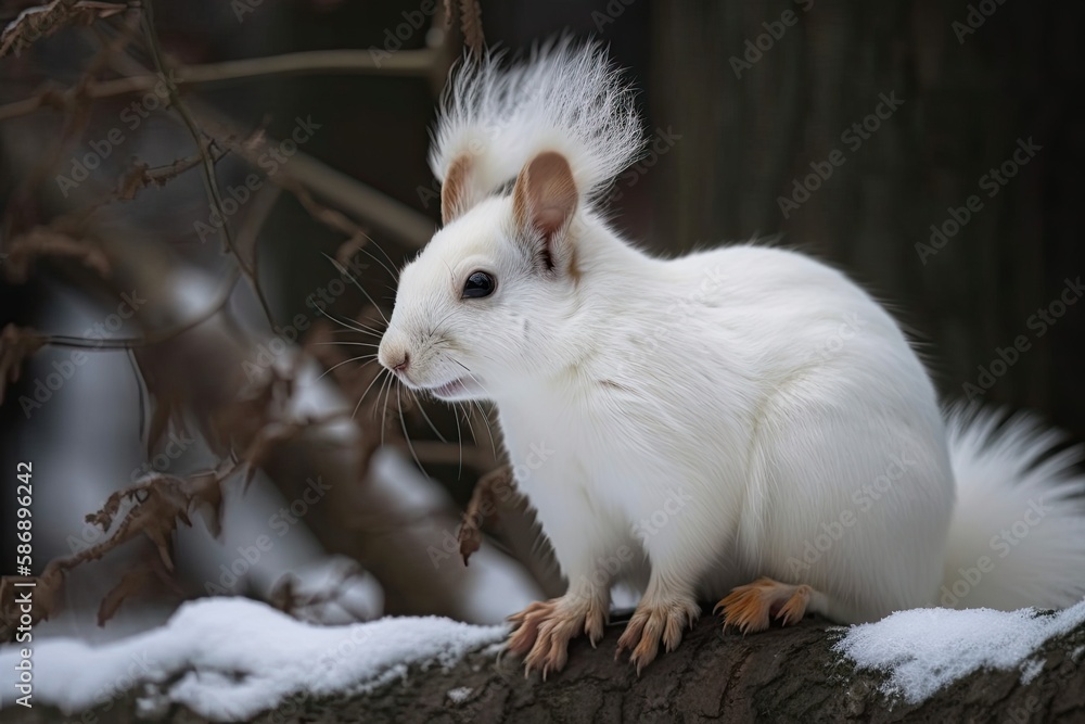 A tree with an albino squirrel. Generative AI