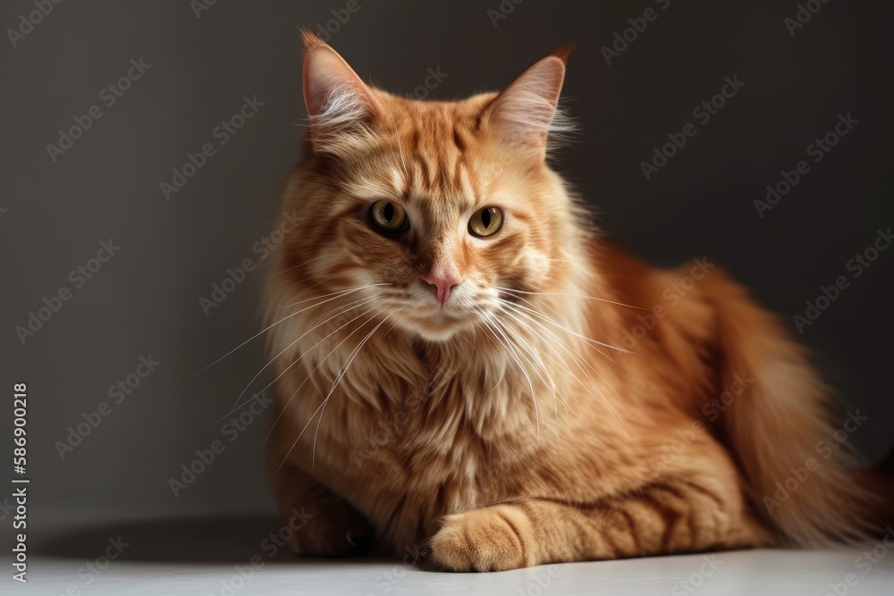 Cute red cat that resembles a lion. Generative AI