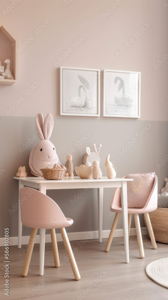 Cute children room. Illustration AI Generative.