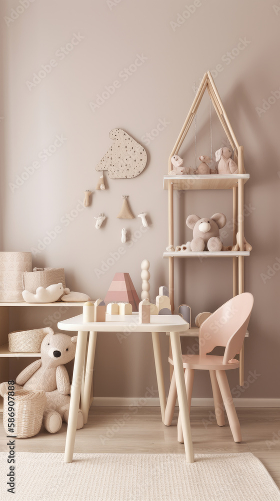 Cute children room. Illustration AI Generative.