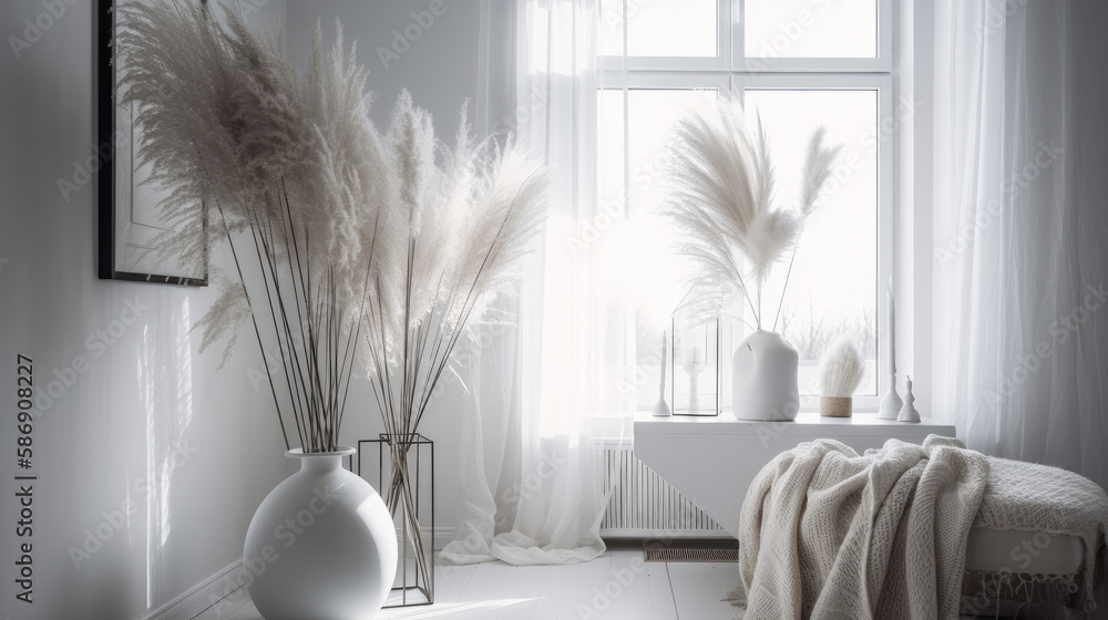 Interior design with Pampas grass,  Illustration AI Generative.