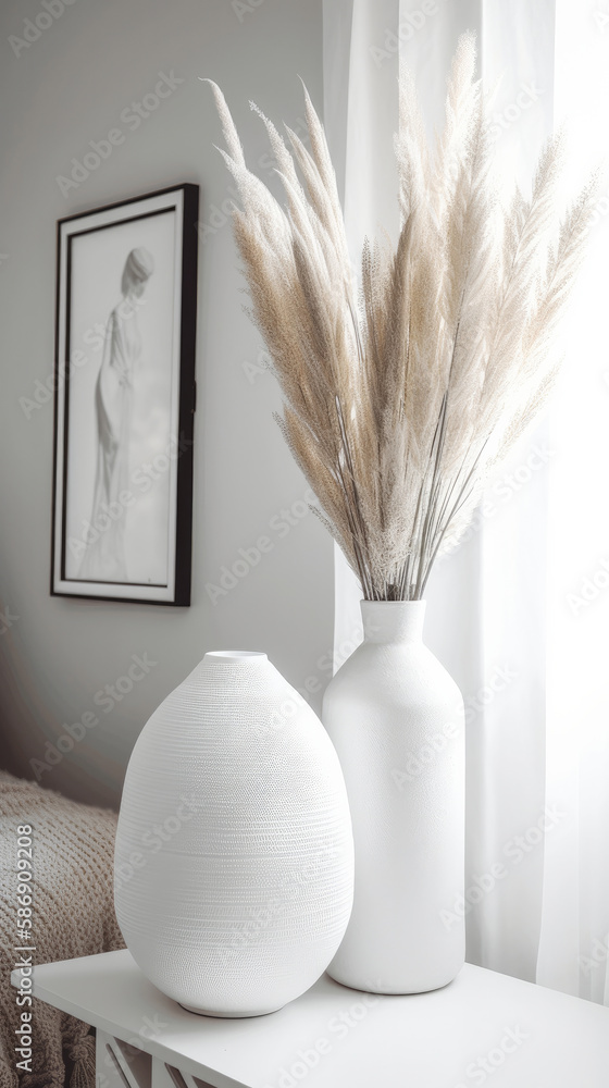 Interior design with Pampas grass,  Illustration AI Generative.