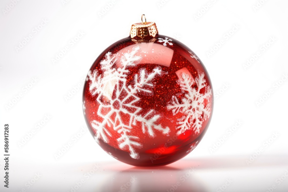 festive red ornament with delicate white snowflakes. Generative AI