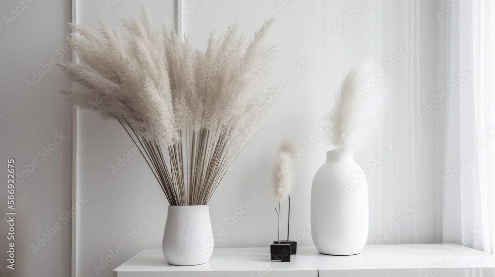 Interior design with Pampas grass,  Illustration AI Generative.