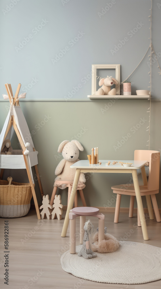 Cute children room. Illustration AI Generative.