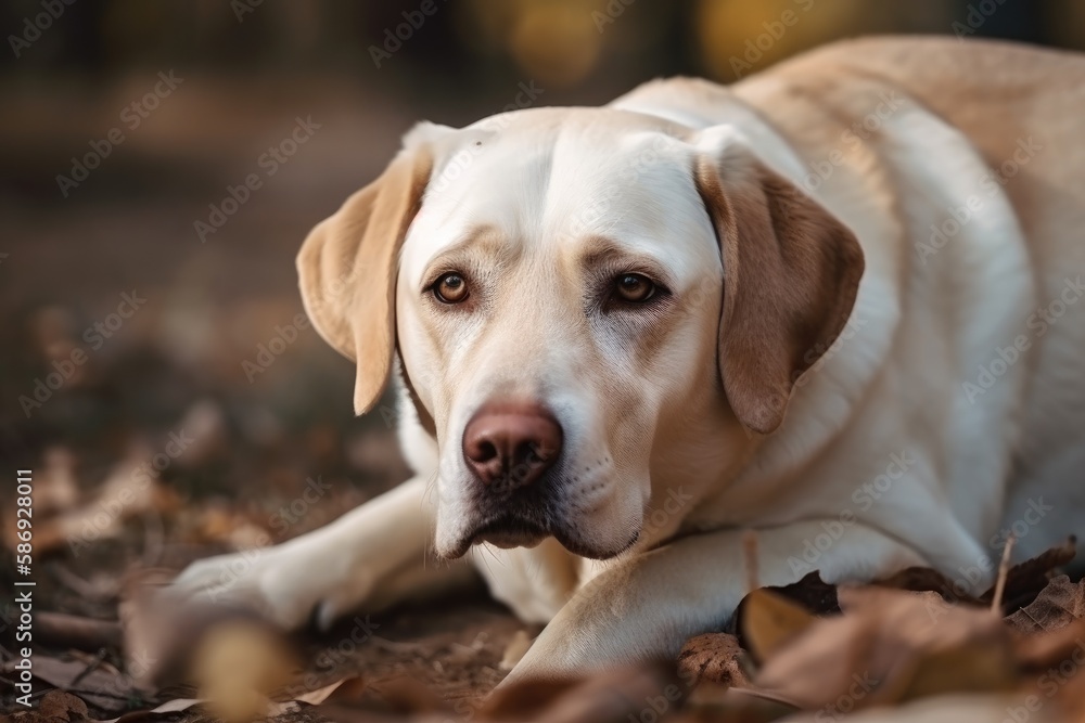 Pupil of a Golden Labrador lying on the ground. Generative AI