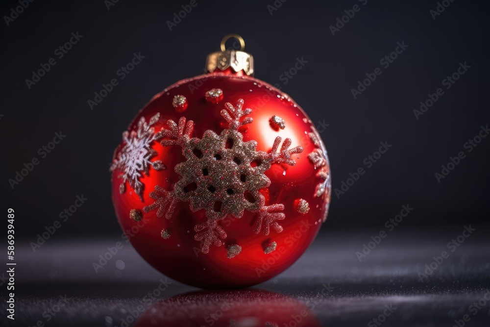 red ornament with intricate snowflake designs. Generative AI