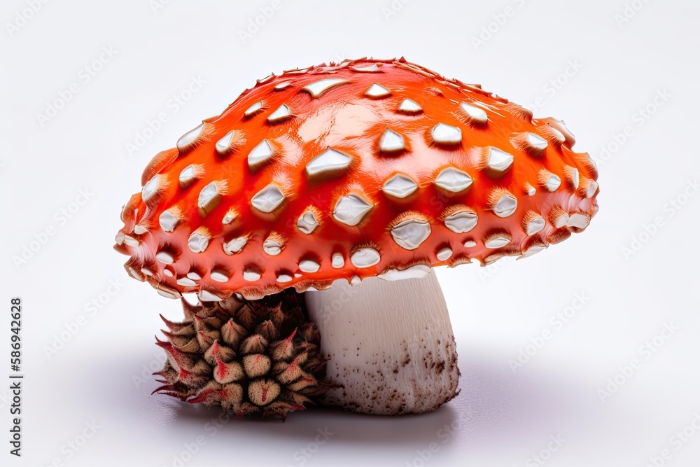 close-up view of a single mushroom isolated on a white background. Generative AI