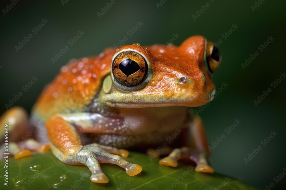 Pearly Tree Frog on Green Leaves, Pearly Tree Frog Closeup, Nyctixalus margaritifer. Generative AI