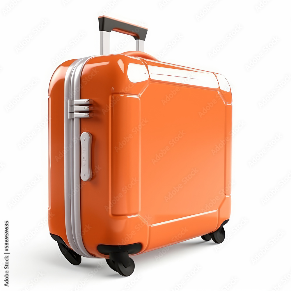 Orange suitcase isolated. Illustration AI Generative.