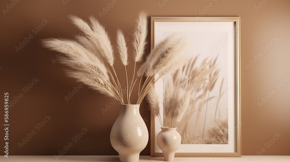 Interior design with Pampas grass,  Illustration AI Generative.