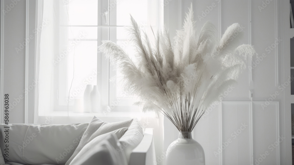 Interior design with Pampas grass,  Illustration AI Generative.