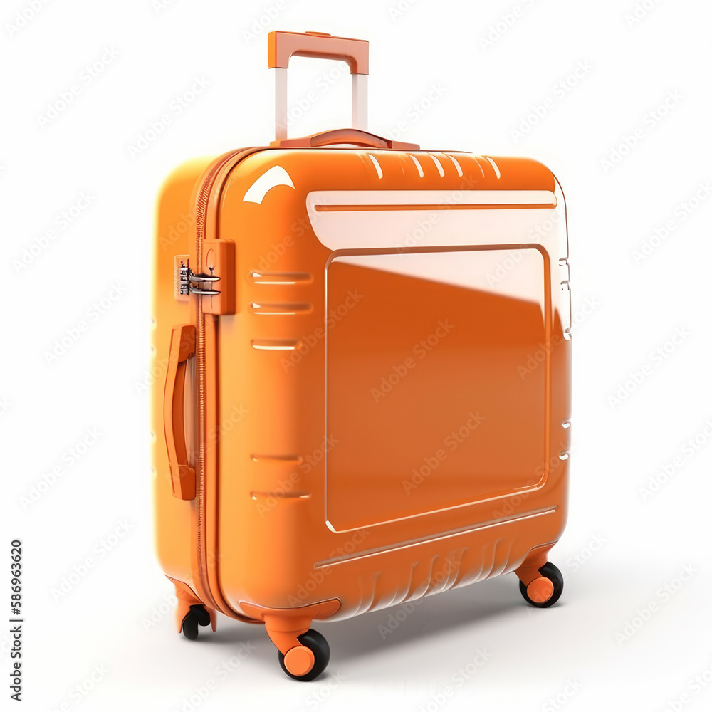 Orange suitcase isolated. Illustration AI Generative.