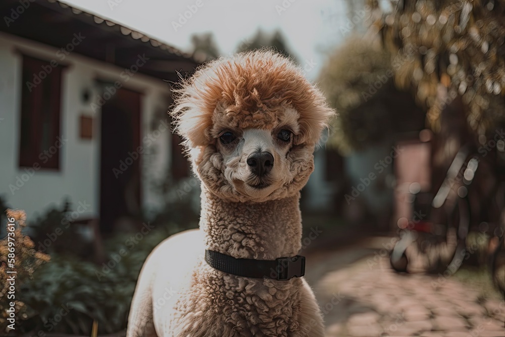 alpaca at the home with a smile. Generative AI