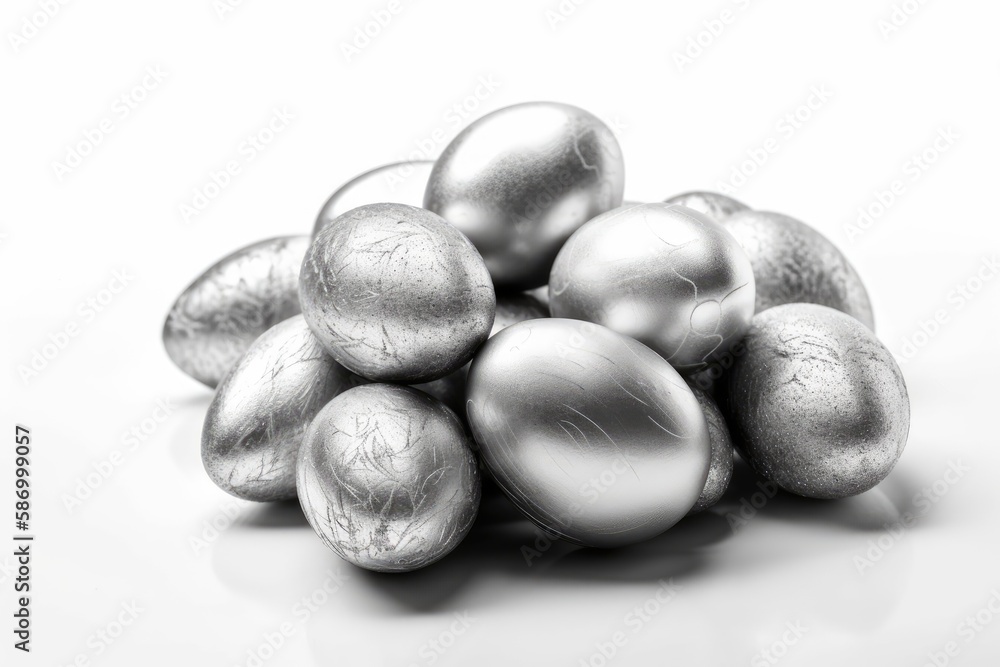 stack of shiny metallic eggs. Generative AI