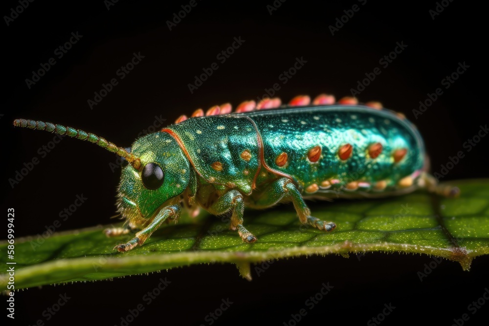 the cassidea beetles larva. Cassidea chelymorph. Natural background and lighting. Macroscopic photo