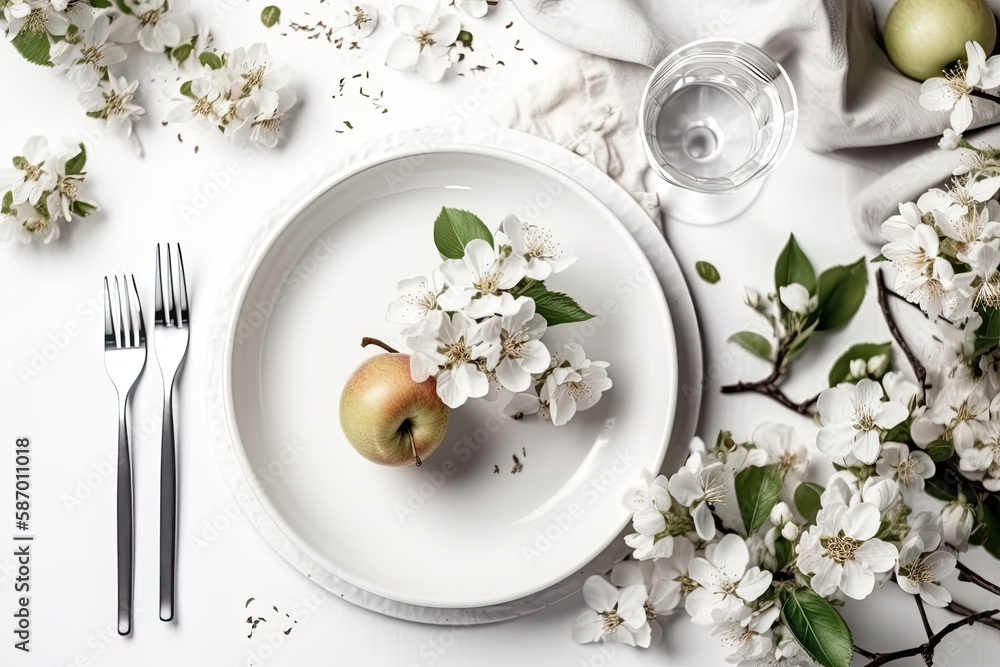 breakfast plate with a sunny-side up egg and a cloth napkin. Generative AI