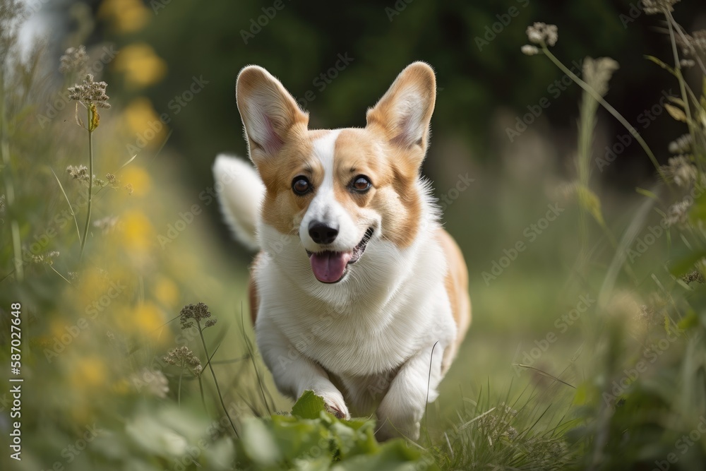 outside, playing corgi. Generative AI